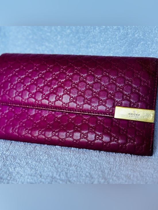 Gucci Handbags - Gucci Quilted GG Leather Wallet in Deep Berry